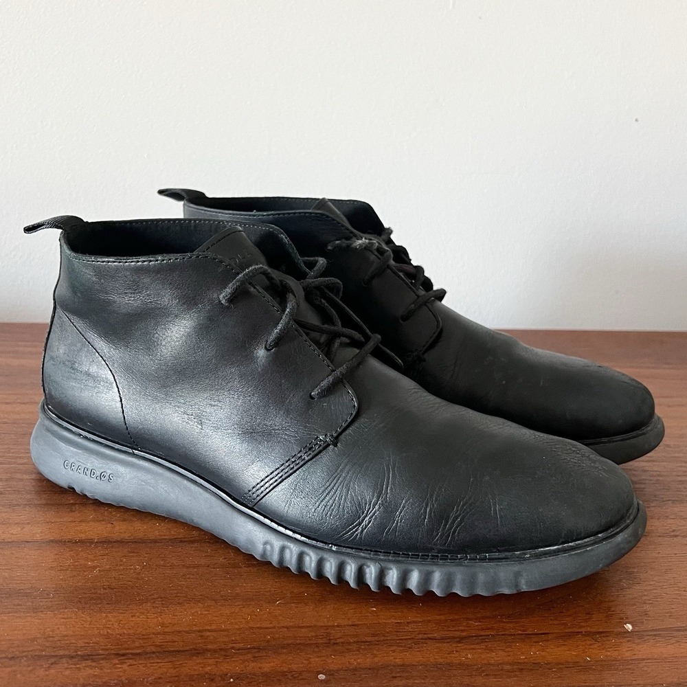 Cole Haan Chukka Boots Black Leather Grand OS Casual Comfort Mens Size 10.5